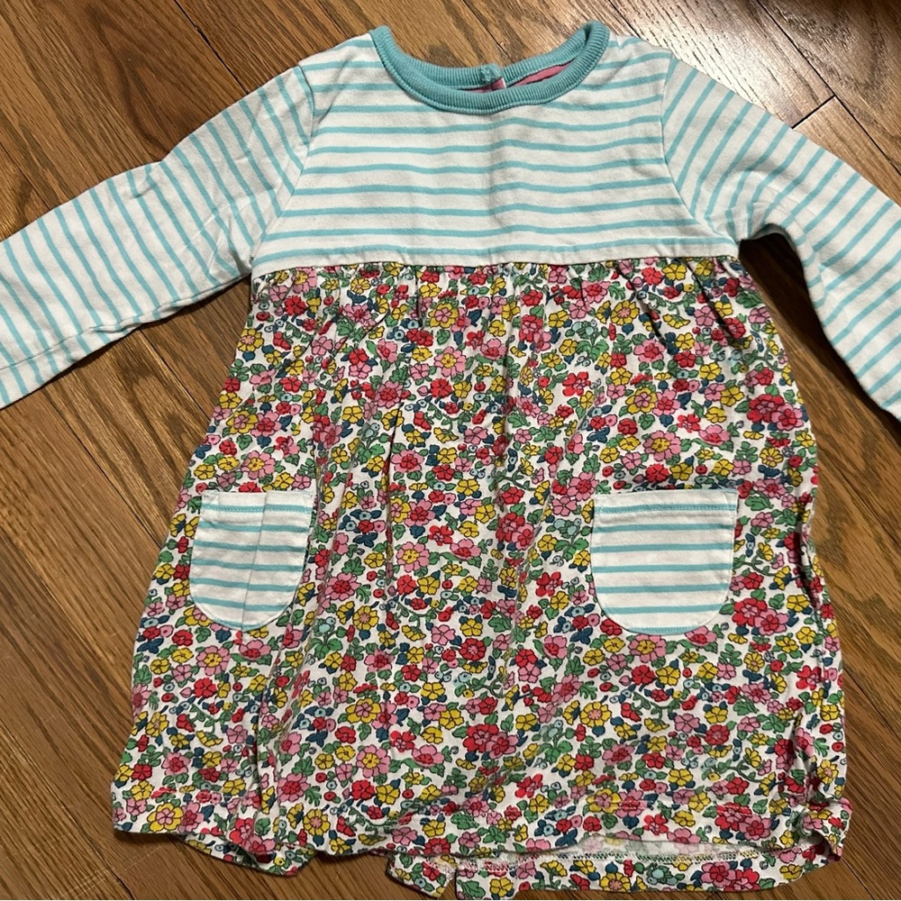 Mini Boden floral + stripe dress (6-12m)